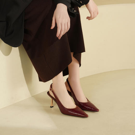 Westory2026年夏季胎牛高跟小圆尖头后空鞋通勤百搭空凉鞋W26AH51431 商品图1