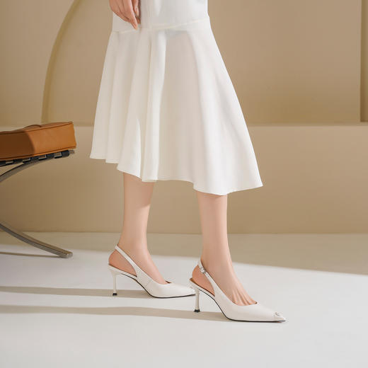 Westory2026年夏季胎牛高跟小方头后空鞋通勤百搭空凉鞋W26AH51411 商品图4