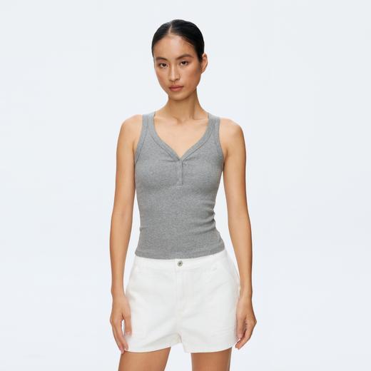 Oenup竹节纹亨利领V领背心 商品图1