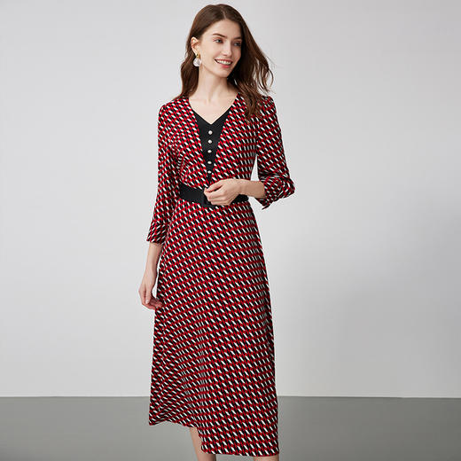 EITIE爱特爱春季新款气质V领收腰显瘦连衣裙女7307007 商品图7