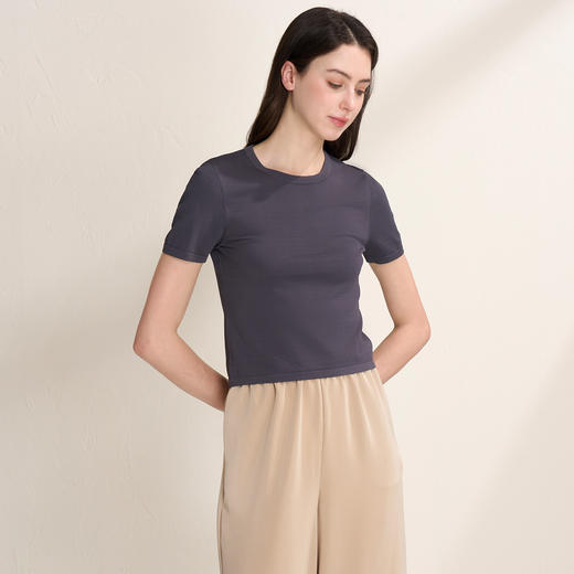 EITIE爱特爱透气舒适百搭纯色显瘦正肩短袖针织上衣2026夏季新款B2601210 商品图12