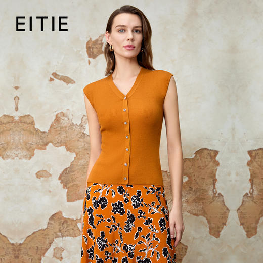 EITIE爱特爱气质V领修身显瘦百搭纯色针织衫夏季新款8201902 商品图0