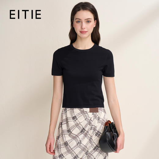 EITIE爱特爱透气舒适百搭纯色显瘦正肩短袖针织上衣2026夏季新款B2601210 商品图3