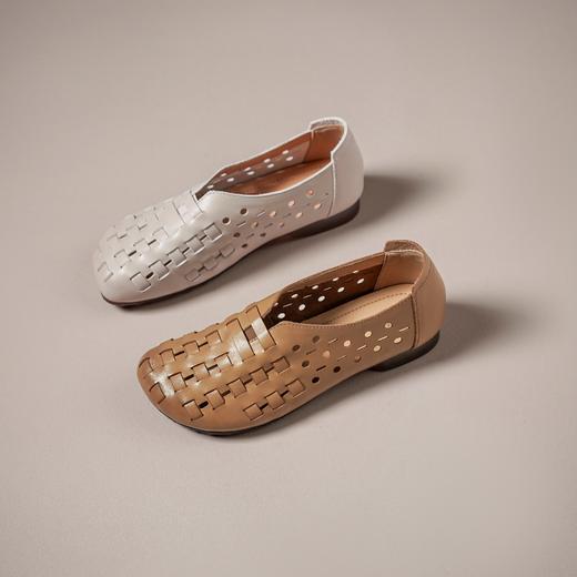 【牛皮革】西村名物2026年春季新款舒适平底猪皮内垫编织冲孔镂空洞洞空鞋T26AH18401 商品图0