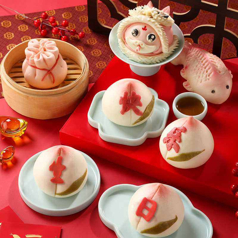 御茶膳房蛇宝宝花饽饽蛇宝宝醒狮馒头礼盒装宝宝抓周花馍福袋满月周岁送礼礼品