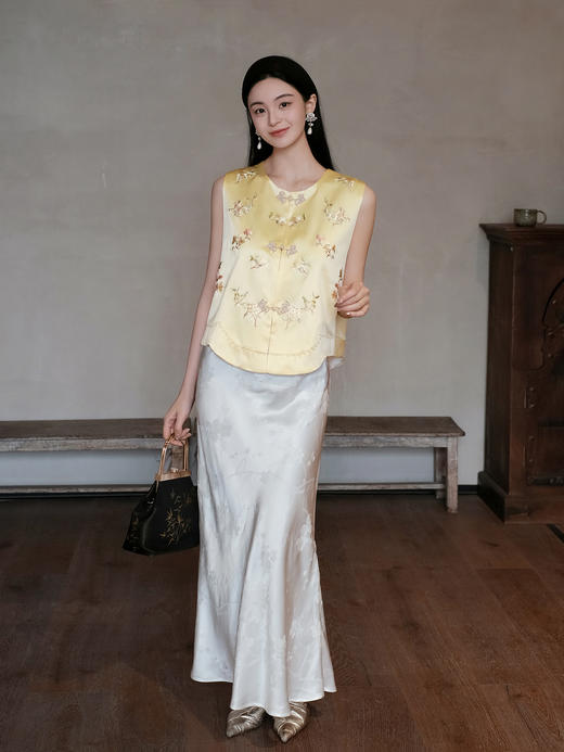 盛唐牡丹盛奢系列 | 松花黄手推绣真丝马甲 商品图6