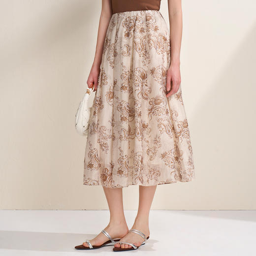 EITIE爱特爱复古褐色印花莱赛尔混纺A字松紧腰半身裙2026夏季新款B2606210 商品图2