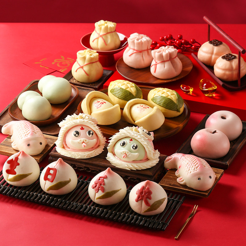 御茶膳房蛇宝宝花饽饽蛇宝宝醒狮馒头礼盒装宝宝抓周花馍福袋满月周岁送礼礼品