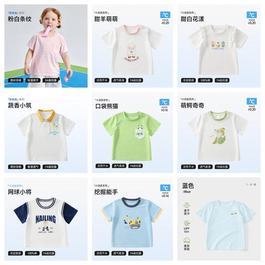 贝肽斯宝宝男女短袖T恤凉感夏季薄款短袖大合集【2605服装专场】 商品图0