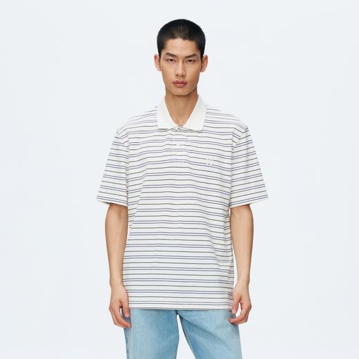 Oneup立体刺绣短袖条纹POLO 商品图0