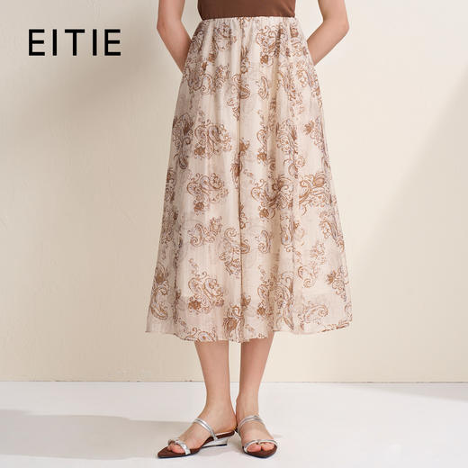 EITIE爱特爱复古褐色印花莱赛尔混纺A字松紧腰半身裙2026夏季新款B2606210 商品图0