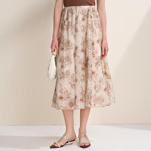 EITIE爱特爱复古褐色印花莱赛尔混纺A字松紧腰半身裙2026夏季新款B2606210 商品图3