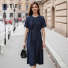 EITIE爱特爱气质松弛感文艺风抽绳收腰宽松直筒连衣裙2026夏新款B2607232 商品缩略图0