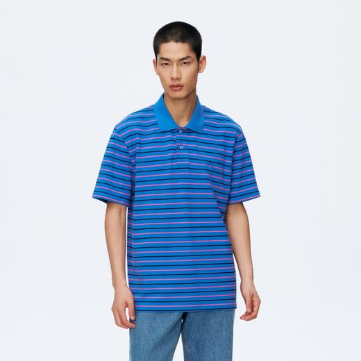 Oneup立体刺绣短袖条纹POLO 商品图1