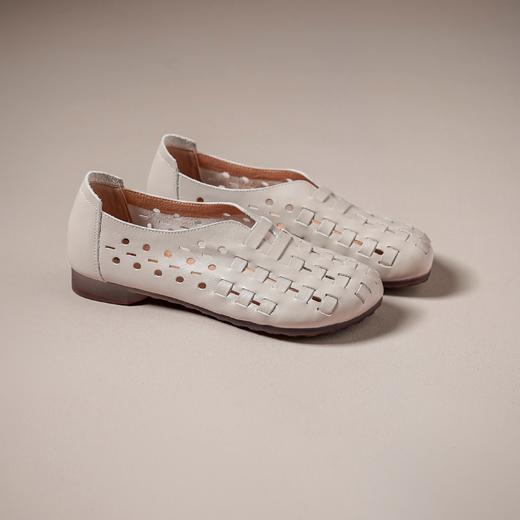 【牛皮革】西村名物2026年春季新款舒适平底猪皮内垫编织冲孔镂空洞洞空鞋T26AH18401 商品图1