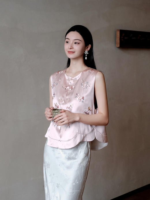 盛唐牡丹盛奢系列 | 粉凤仙手推绣真丝马甲 商品图2