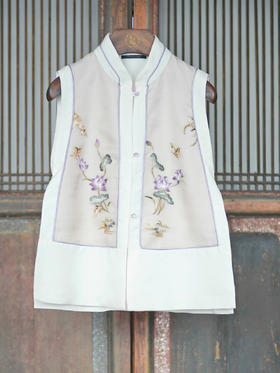 盛唐牡丹盛奢系列 | 重缎真丝荷塘月色手绣马甲