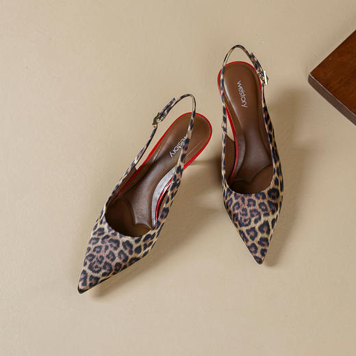 Westory2026年春季尖头中跟豹纹后空鞋时髦空凉鞋W26AH51421 商品图8