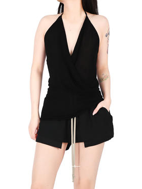 TEMPLE 黑色挂脖露背背心