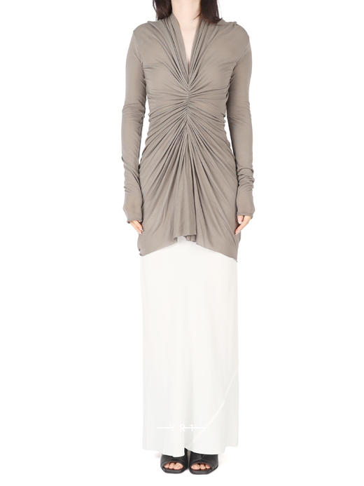 TEMPLE V领垂褶长袖上衣 商品图1