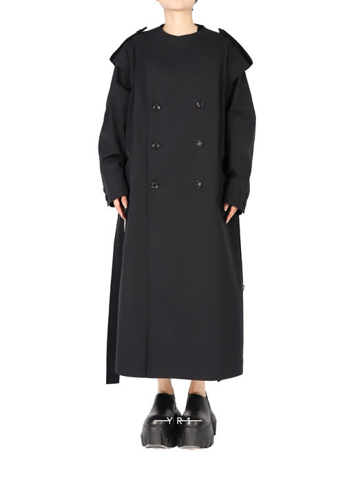 Y's | 黑色双排扣无领风衣 商品图1