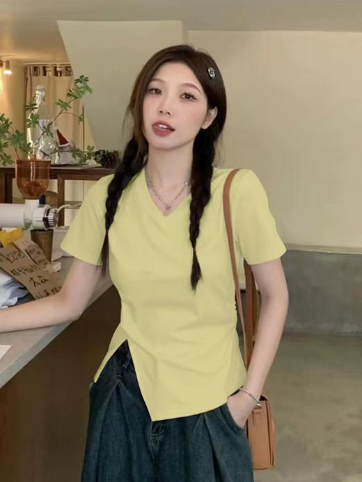 自营【特价T恤】王炸爆款～V领开叉修身款！螺纹棉韩系开叉百搭短袖T恤0 2399-喜出 商品图2