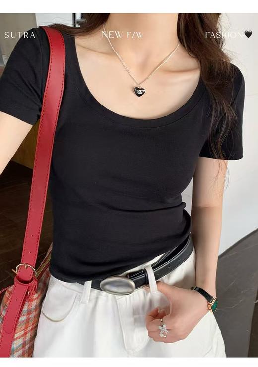 自营【特价T恤】王炸爆款～大U领！螺纹棉韩系百搭低领弹力短款短袖T恤0 6003-喜出 商品图7