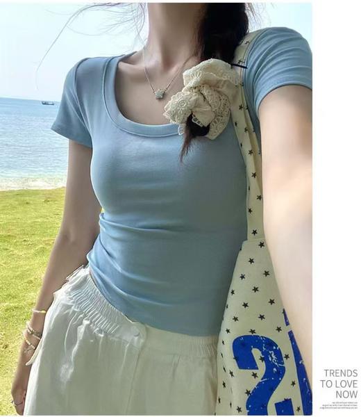 自营【特价T恤】王炸爆款～大U领！螺纹棉韩系百搭低领弹力短款短袖T恤0 6003-喜出 商品图8