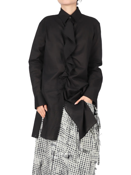 Y's | 黑色荷叶边衬衫 商品图0