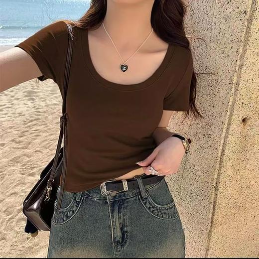 自营【特价T恤】王炸爆款～大U领！螺纹棉韩系百搭低领弹力短款短袖T恤0 6003-喜出 商品图2