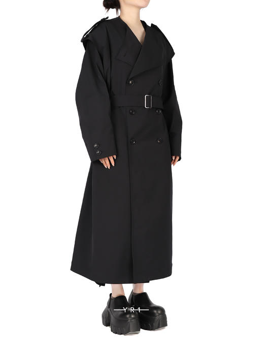 Y's | 黑色双排扣无领风衣 商品图2