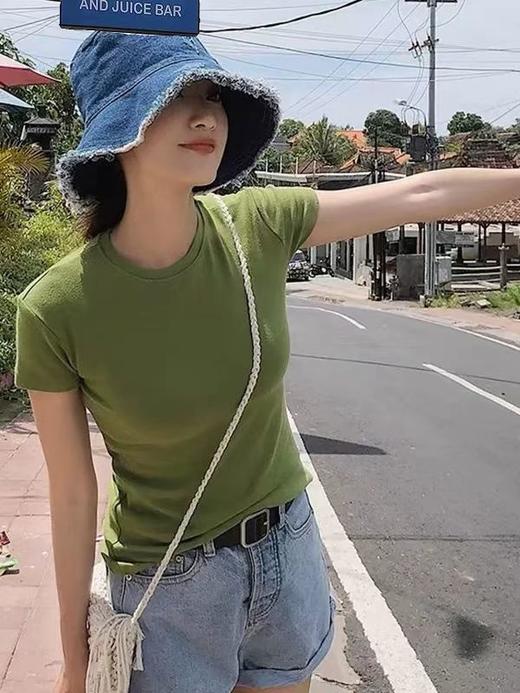 自营【特价T恤】王炸爆款～正肩修身弹力款！螺纹棉显瘦正肩0基础夏季短袖T恤0 6001-喜出 商品图11