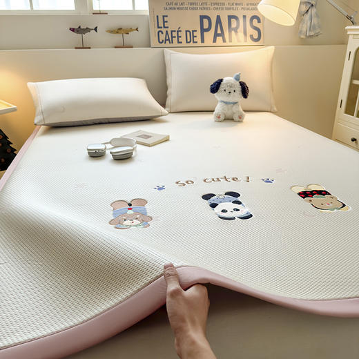 【春夏上新】自然醒A类小清新乙纶全PE卡通豆豆刺绣凉感值超0.21凉感软席（可水洗机洗）QJ 商品图0