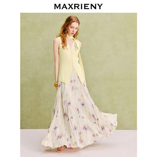 【商场同款】MAXRIENY优雅度假风垂感抽褶散摆半裙25夏波嬉风裙子(货号:MC86SK271) 商品图1