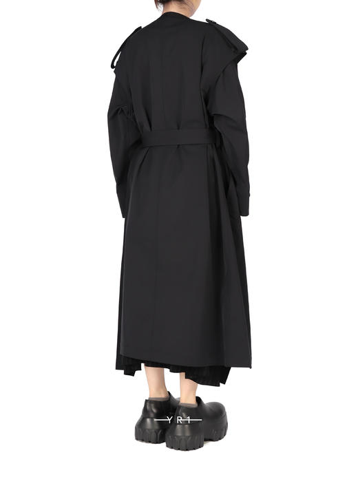 Y's | 黑色双排扣无领风衣 商品图3