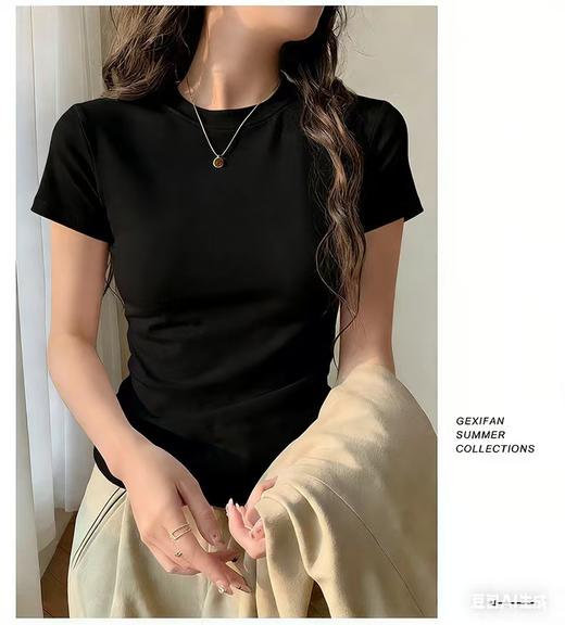 自营【特价T恤】王炸爆款～正肩修身弹力款！螺纹棉显瘦正肩0基础夏季短袖T恤0 6001-喜出 商品图2