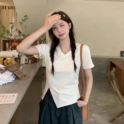 自营【特价T恤】王炸爆款～V领开叉修身款！螺纹棉韩系开叉百搭短袖T恤0 2399-喜出 商品图4