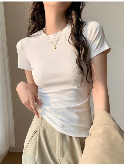 自营【特价T恤】王炸爆款～正肩修身弹力款！螺纹棉显瘦正肩0基础夏季短袖T恤0 6001-喜出 商品图0