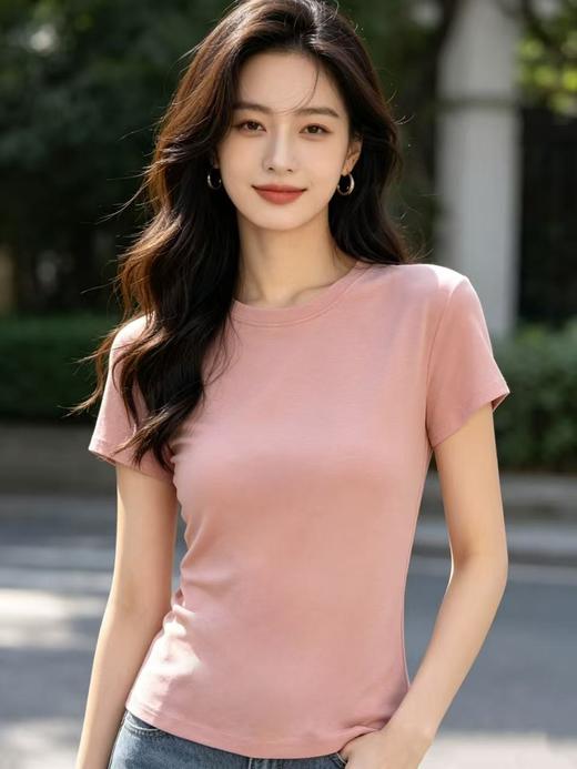 自营【特价T恤】王炸爆款～正肩修身弹力款！螺纹棉显瘦正肩0基础夏季短袖T恤0 6001-喜出 商品图6