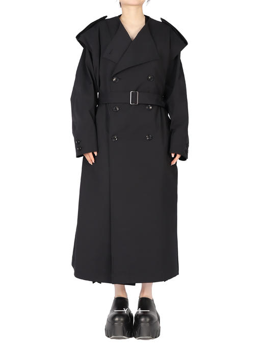 Y's | 黑色双排扣无领风衣 商品图0