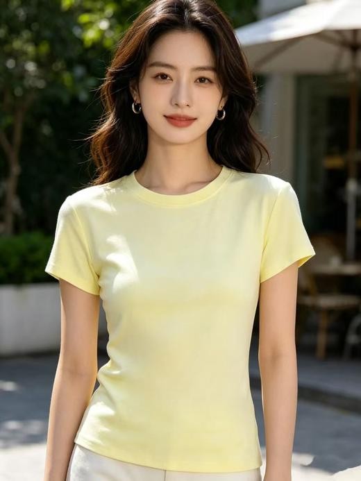 自营【特价T恤】王炸爆款～正肩修身弹力款！螺纹棉显瘦正肩0基础夏季短袖T恤0 6001-喜出 商品图10