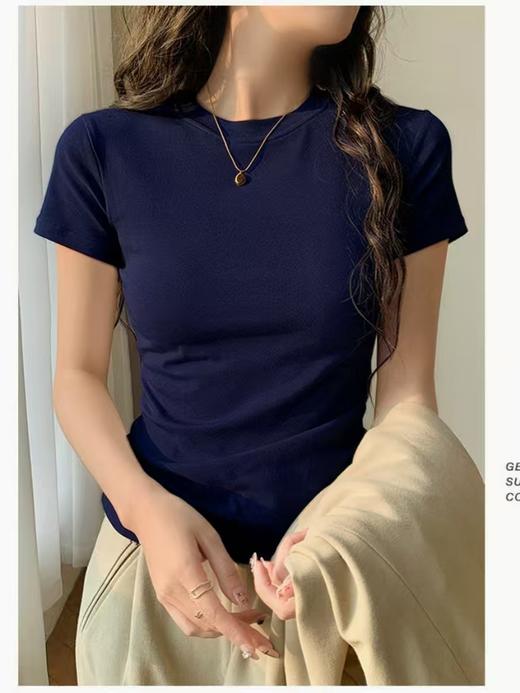自营【特价T恤】王炸爆款～正肩修身弹力款！螺纹棉显瘦正肩0基础夏季短袖T恤0 6001-喜出 商品图8