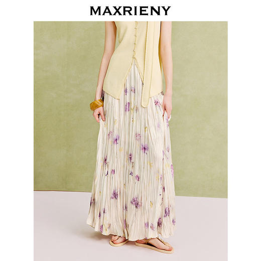 【商场同款】MAXRIENY优雅度假风垂感抽褶散摆半裙25夏波嬉风裙子(货号:MC86SK271) 商品图2