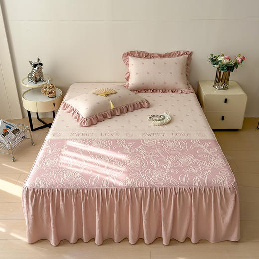 【春夏上新】自然醒A类600克豆豆乙纶全PE轻奢上下拼双面提花床裙款凉感软席（可水洗机洗）QJ 商品图1