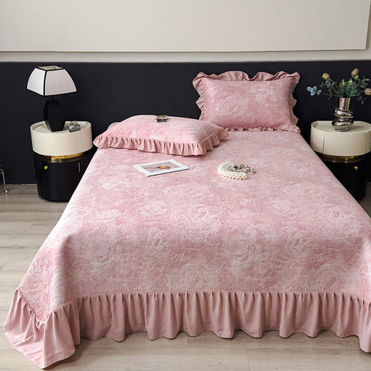 【春夏上新】自然醒A类600克豆豆乙纶全PE玫瑰系列双面提花床裙款床盖款凉感软席（可水洗机洗）QJ 商品图3