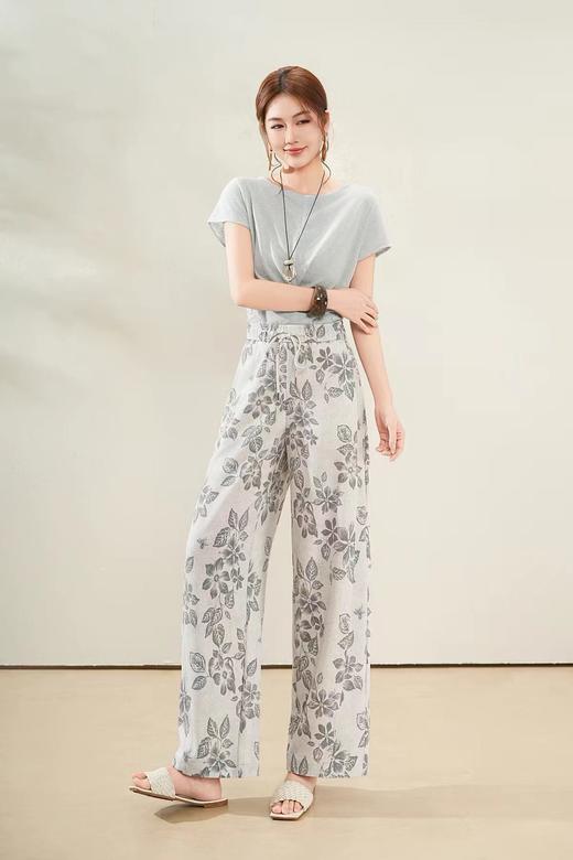 LS竹纤维女士高端印花阔腿裤3615 商品图0