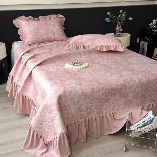 【春夏上新】自然醒A类600克豆豆乙纶全PE玫瑰系列双面提花床裙款床盖款凉感软席（可水洗机洗）QJ 商品图9