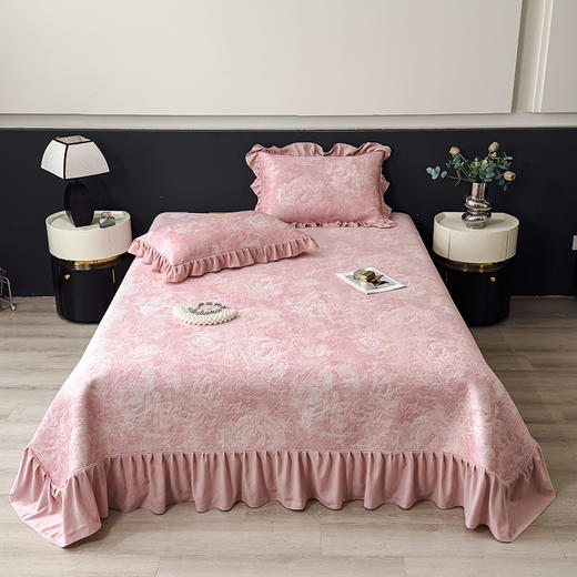 【春夏上新】自然醒A类600克豆豆乙纶全PE玫瑰系列双面提花床裙款床盖款凉感软席（可水洗机洗）QJ 商品图1