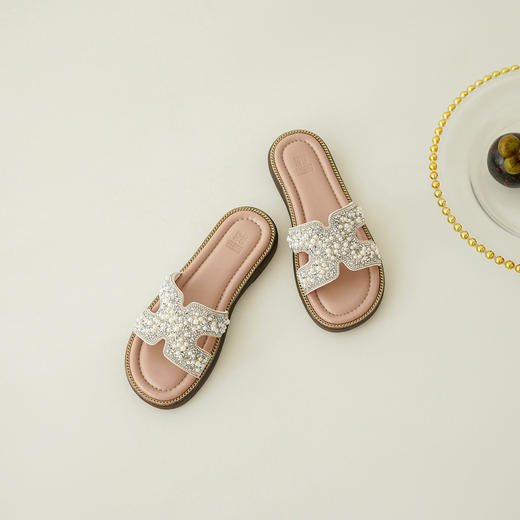 【轻奢钻饰】西村名物2026年夏季新款低跟平底钻饰优雅夏日拖鞋T26BJ20171 商品图2