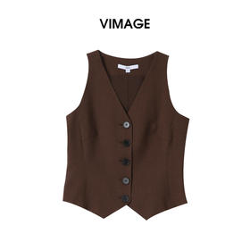 VIMAGE纬漫纪2026夏季新款复古摩登显瘦V领休闲无袖马甲上衣V2503213